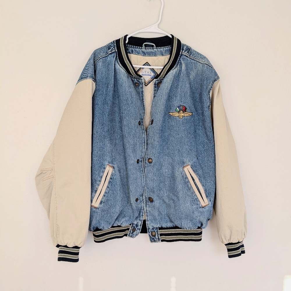 Vintage Gear Denim Varsity Jacket Indianapolis Motor Speedway 90s Mens Large